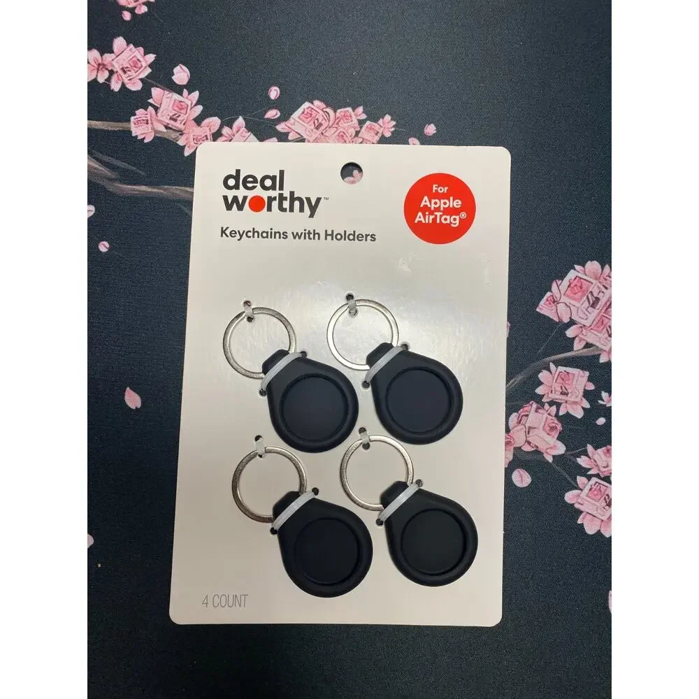 Deal Worthy 4-Pack AirTag Keychain Holders Black Silicone Apple AirTag